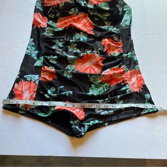 Coco Reef Women's One Piece Swim Suit Black/Green/Orange Floral Size 16 - Picture 11 of 12